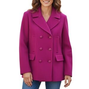 NEW Talbots Wool Blend Double Breasted Pea Coat Hot Pink Size 12